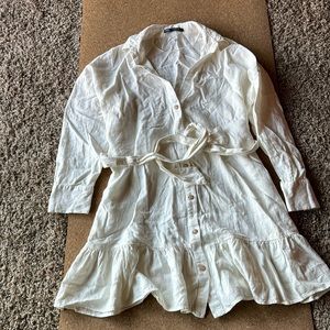Zara linen white shirt dress